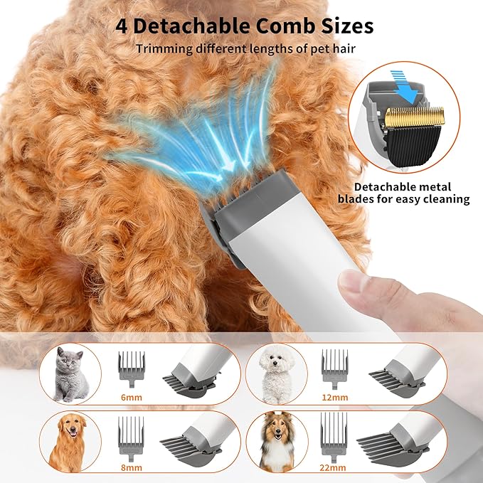 Dog Grooming Vacuum & Hair Dryer Dog Blower for Shedding Grooming, 6 in 1 Pet Grooming Vacuum for Dogs Cats at Home with Pet Clippers and 4 Combs, 9 Adjustable Speed and Temperature Control