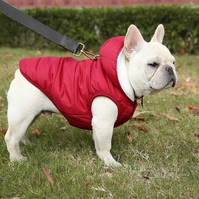 Fleece Hoodie, Windproof Waterproof Coat, Winter Warm Jacket, Cold Weather Pet Apparel Clothes Vest for Small Medium Large Dogs (3XL, Red)