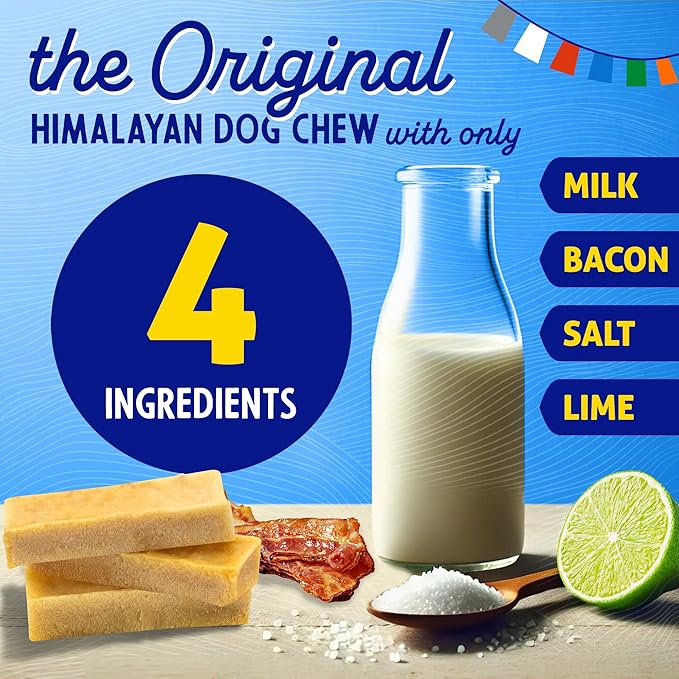 Himalayan Chew Original Yak Cheese Chew, Bacon, 1 Large Stick, 3.3 oz, Gluten Free, Healthy Treats, Grain & Lactose Free 100% Natural, Long Lasting Chews for s Under 55 lbs