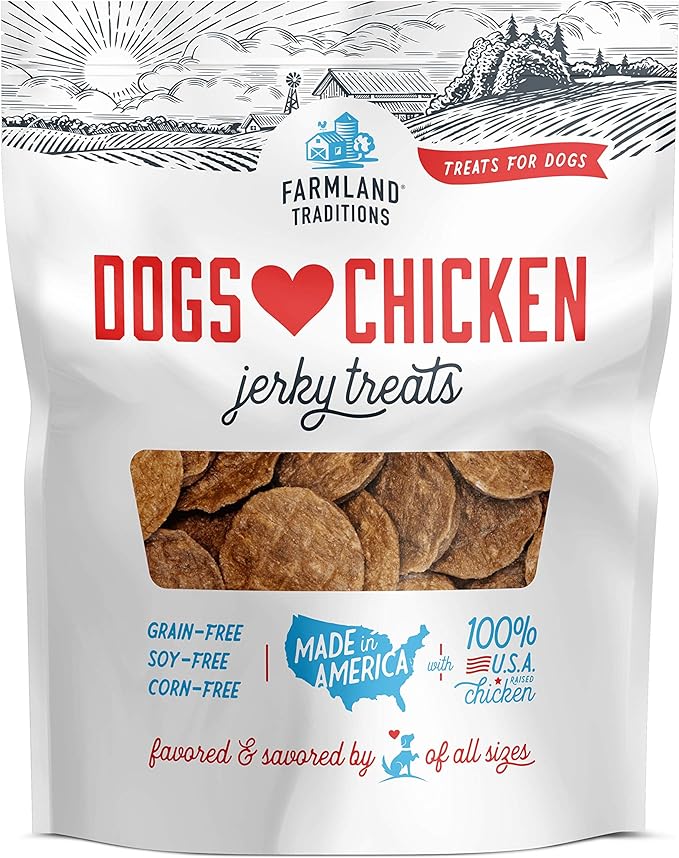 Farmland Traditions Dogs Love Chicken Jerky Dog Treats with Only 3 Ingredients and No Fillers, 6 Ounce Bag