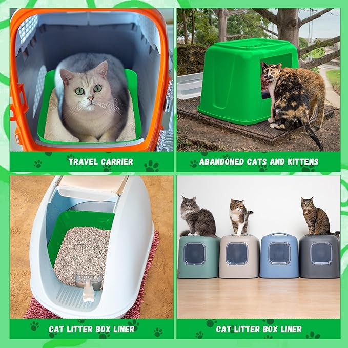 Bokon 25 Pcs Disposable Litter Boxes for Cats Plastic Cat Litter Tray Large Kitten Pan for Kitty Rabbit Guinea Pig Hamster Pets Supplies Travel Home Toilet, 15.7 x 11.8 x 3 Inches(Green)