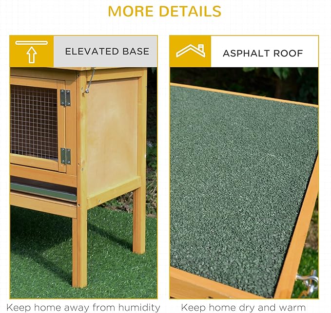 PawHut Wooden Rabbit Hutch Bunny Cage with Openable Waterproof Roof, No Leak Tray Sturdy Fir Wood Build for Indoor/Outdoor