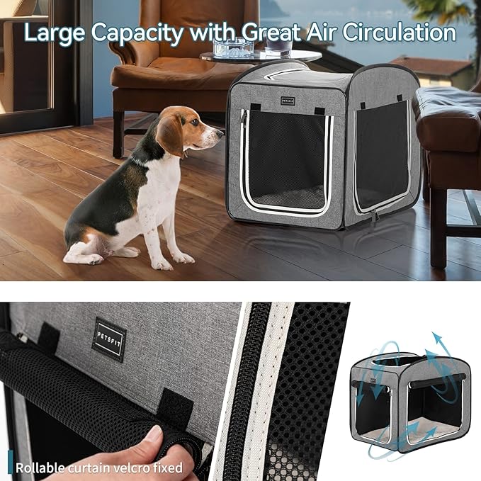 Petsfit Pop Up Dog Crate, Collapsible Dog Kennel,Lightweight&Portable Pet Cage for Medium Large Dogs, Included Soft Mat and Carrying Case,Grey,Large