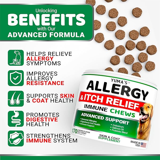 Dog Allergy Relief Chews - Dog Itching Skin Relief Treatment Pills - 170 Treats - Anti-Itch Chewables - Itchy and Paw Licking - Hot Spots - Omega 3 Fish Oil - Dry Skin & Coat Supplement