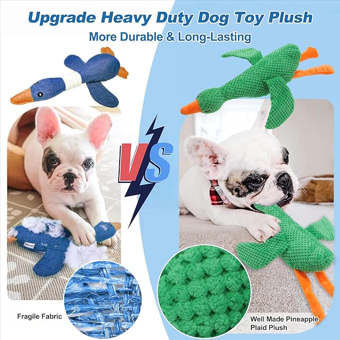 Dog Toys for Aggressive Chewers, Goose Chew Toy for Dogs, Squeaker Crinkle Plush Toy, Tough Interactive Dog Chew Toys, Green