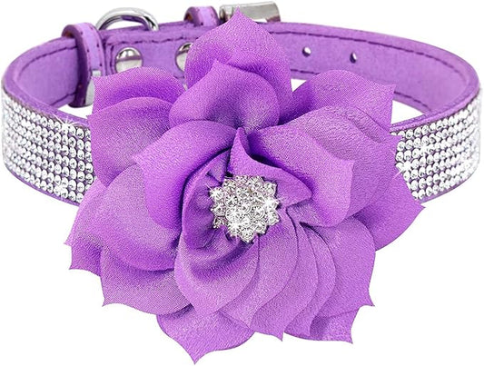 Cute Dog Collar with Bling Rhinestone, Fancy Crystal Diamond Glitter Pretty Jewel Soft Cat Collars for Small Medium Large Breed Dogs Girl Female Pet Puppy Kitten Terrier (L, Purple2)