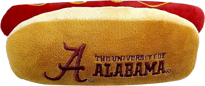 NCAA Alabama Crimson Tide HOT Dog Plush Dog & CAT Squeak Toy- Cutest HOT-Dog Snack Plush Toy for Dogs & Cats with Inner Squeaker & Beautiful Football/Basketball Team Name/Logo