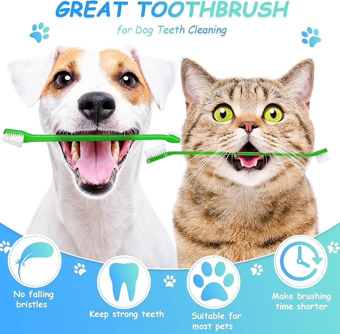 Dog Tooth Brush Pet Toothbrush Soft Grooming Dogs Toothbrush Dog Double Sided Puppy Long Handle Brush for Large and Small Teeth Cleaning Dental Oral Care(70 Count,Green)