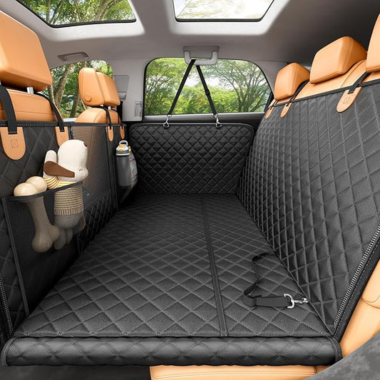 REEVAA Dog Car Seat Cover for Back Seat, Hard Bottom Dog Hammock, Pet Bed Extender for 2-4 Large/Medium Dogs, Waterproof Seat Protector, Universal L Size Fits for Car/SUV, Black+Orange