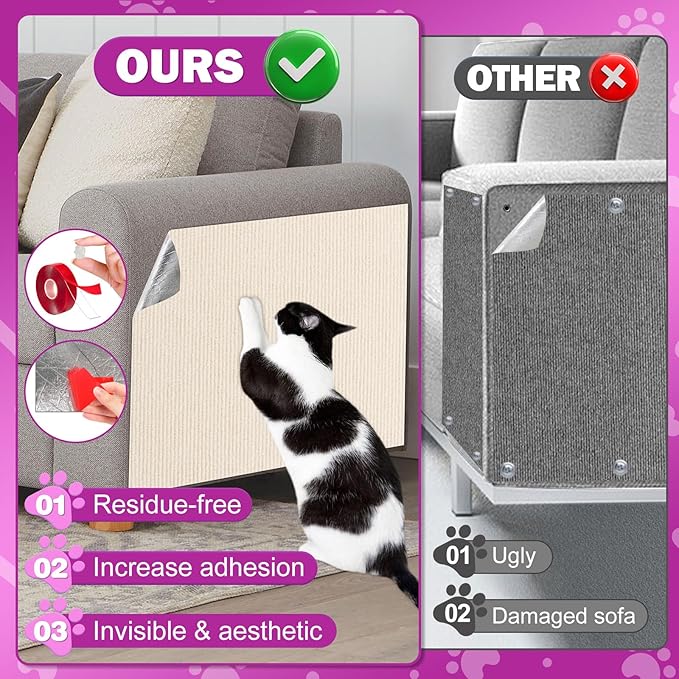 23.6x15.8 Cat Wall Scratcher Mat with Nano Tape,Anti Cats Scratch Furniture Couch Carpet Corner Protector for Indoor,Trimmable Cat Scratching Pad Board Sofa Replacement