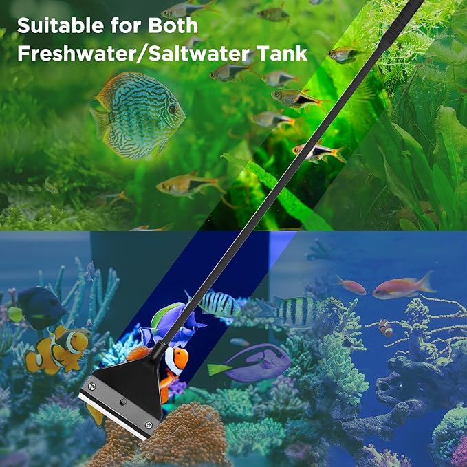 Lominie Aquarium Algae Scraper for Glass Aquariums Fish Tank Scraper 25.6" Aquarium Glass Cleaner with 10 Blades, Aquarium Glass Cleaning Tools