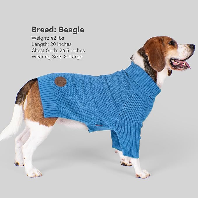 cyeollo Dog Sweaters for Medium Dogs Boy, Stretchy Warm Turtleneck Doggy Clothes for Fall Winter, Thermal Knit Pet Apparel with Sleeves, Blue XL