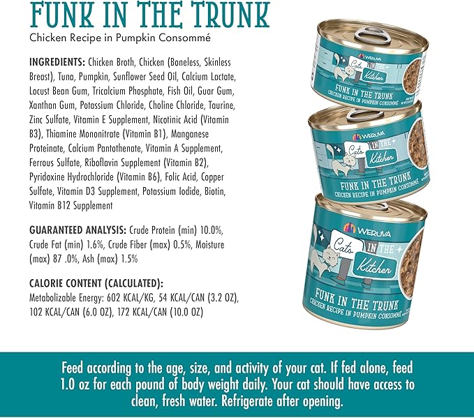 Weruva Cats in The Kitchen, Funk in The Trunk Wet Cat Food, 10oz Can (Pack of 12)
