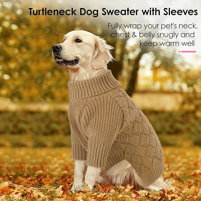 AOFITEE Dog Sweater, Dog Sweaters for Medium Dogs Girl, Warm Halloween Dogs Sweater, Winter Medium Pet Sweaters Female Male, Classic Turtleneck Knitwear for French Bulldog, Boston Terrier (Brown M)