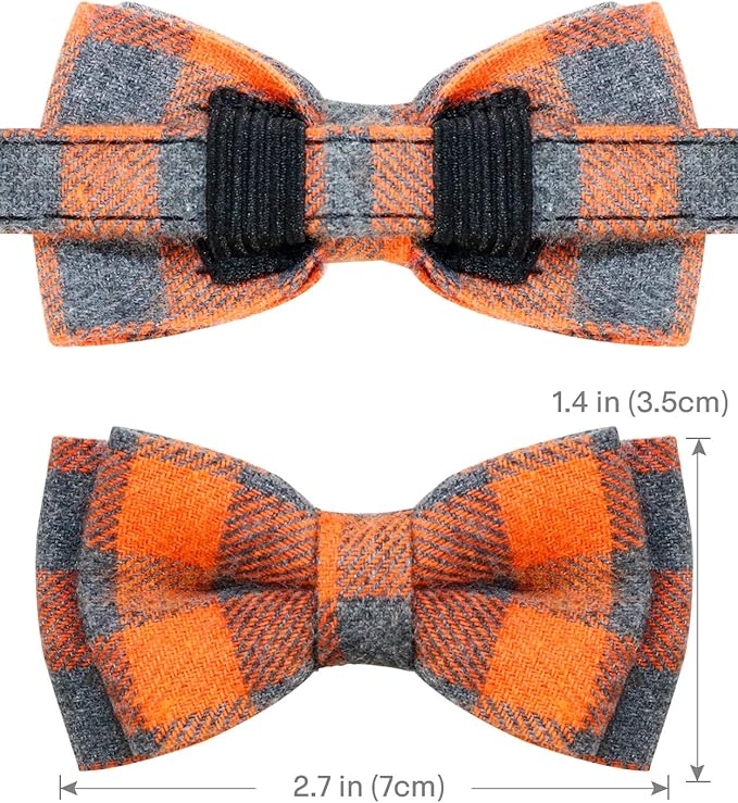 Joytale Upgraded Cat Collar with Bells, Breakaway Cat Collars with Bow Tie, 1 Pack Girl Boy Safety Plaid Kitten Collars, Orange