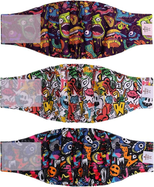 CuteBone Dog Diapers Male Washable Belly Band for Male Dogs Wraps Black 3pcs a Pack DM55S