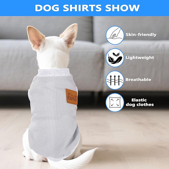 2 Pack Dog Shirt Vest Dog Clothes for Small Dogs Summer Waffle Puppy T-Shirts Soft Sleeveless Pet Clothes Lightweight Medium Large Doggy Outfit Cat Clothing (Blue+Grey, X-Small)