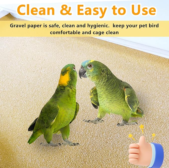 30PCS Gravel Paper for Bird Cage, 17 x 11 inch Cuttable Sea Sand Paper Liners, Calcium Sandpaper for Hard-Billed Birds, Bird Cage Liners for Parrots,Cockatiels & All Your Feathered Friends
