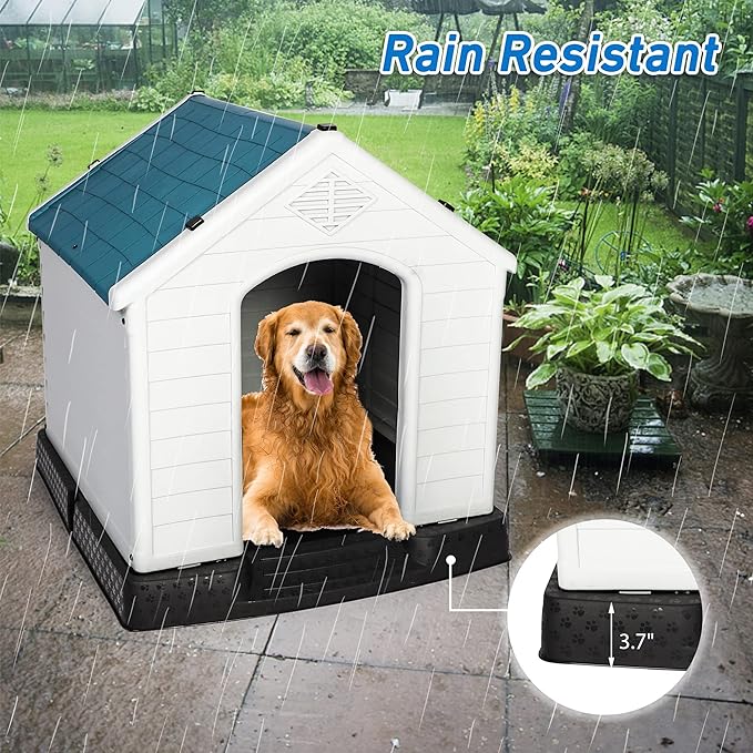 LUCKYERMORE Large Dog House Outdoor Indoor Pet Dog Puppy Shelter Crate Plastic Weather-Resistant Cage, Large