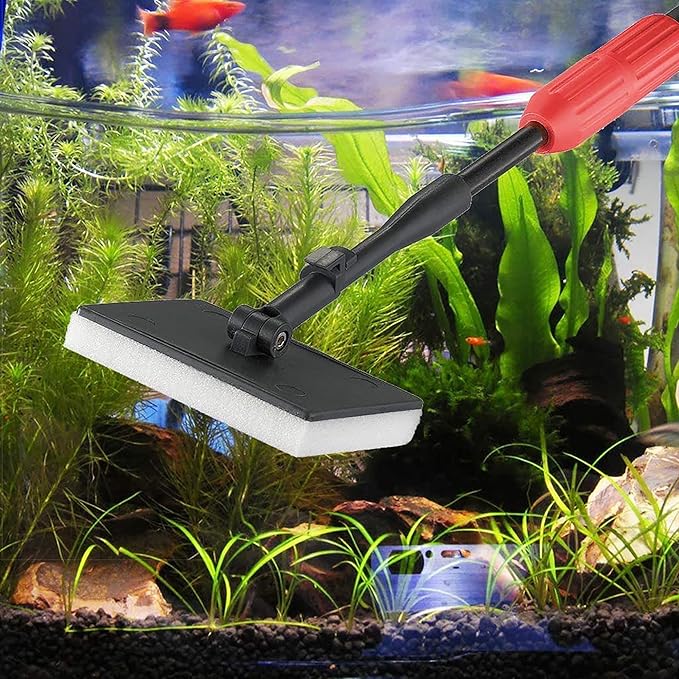 Aquarium Cleaning Tool - 6 in 1 Fish Tank Cleaning Tools - Fish Tank Brush Cleaner Set,with Adjustable Long Handle,Algae Scraper Scrubber Pad Scrub Brush Fish Net Gravel Rake