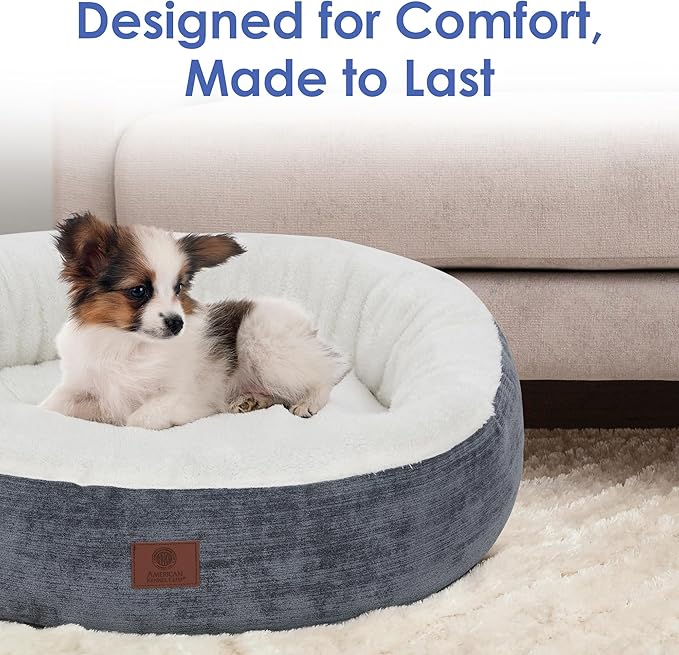 AMERICAN KENNEL CLUB 25" Mason Fabric Round Pet Bed - Stylish Washable Dog Bed with Non-Slip Bottom, Plush Sleeping Surface - for Cats, Medium Breeds