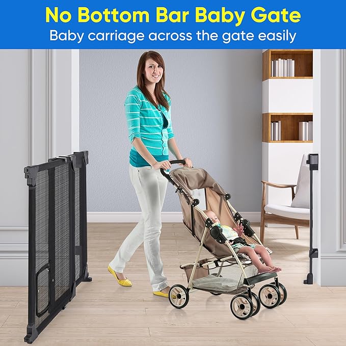 Upgraded 28-43" No Bottom Bar Baby Gate,Heavy-Duty Hardware Mount Dog Gate with Cat Door, Adjustable Baby Gate,for House/Stairs/Doorways Use, Safety Pet Gates, Walk Thru Door