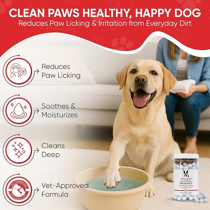 Warren London Deep Cleaning Paw Soak for Dogs – 300 Count Fizz Balls | Groomer-Size | Soothes Itchy, Irritated Paws with Seaweed, Tea Tree Oil & Aloe | Anti-Lick Paw Relief & Easy 5-Minute Spa