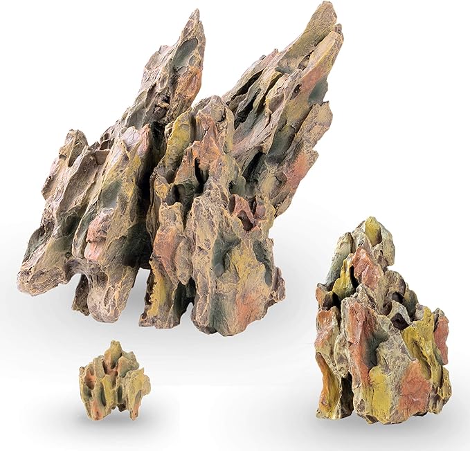 CURRENT USA Ohko Dragon Stone Aquarium Rock Decor, 3 Piece - Unique, Hand-Painted Molded Fish Tank Decorations for Aquascaping, Terrariums, Vivariums - PH Neutral - Perfect for Aquariums Up to 24'' L