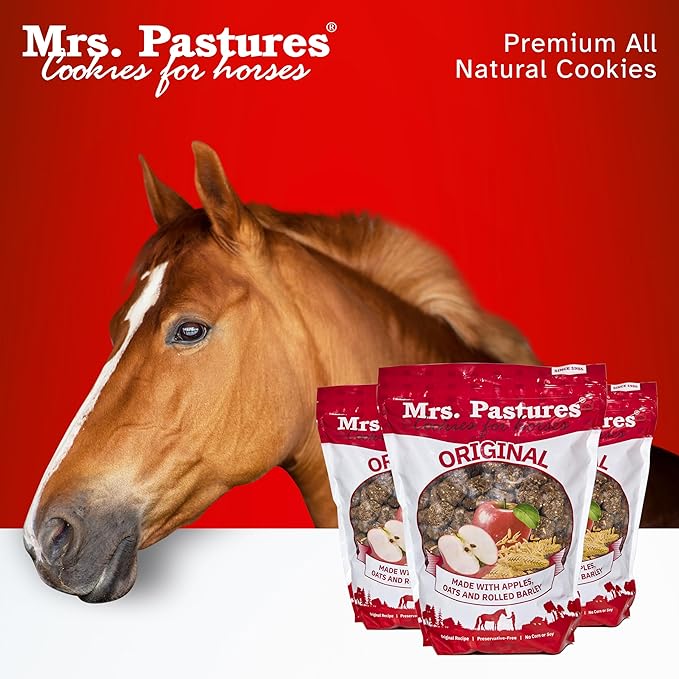 Mrs Pastures Cookies and Treats for Horses - Premium Horse Treats - Made with Apples, Oats, and Rolled Barley - Preservative Free - All Natural Ingredients - No Corn or Soy (15lb Refill Box)