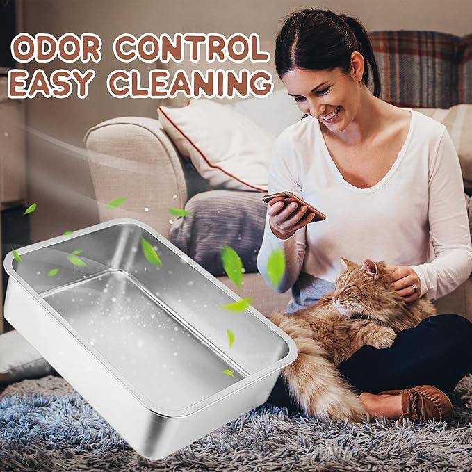 2 Pack Stainless Steel Litter Box for Kittens,15.7"×11.8"×4" Mini Metal Litter Pan Low Entry for Small Kitten and Senior Cat,Kitty Shallow Litterbox for Guinea Pig,Puppy,Hamsters Toilet