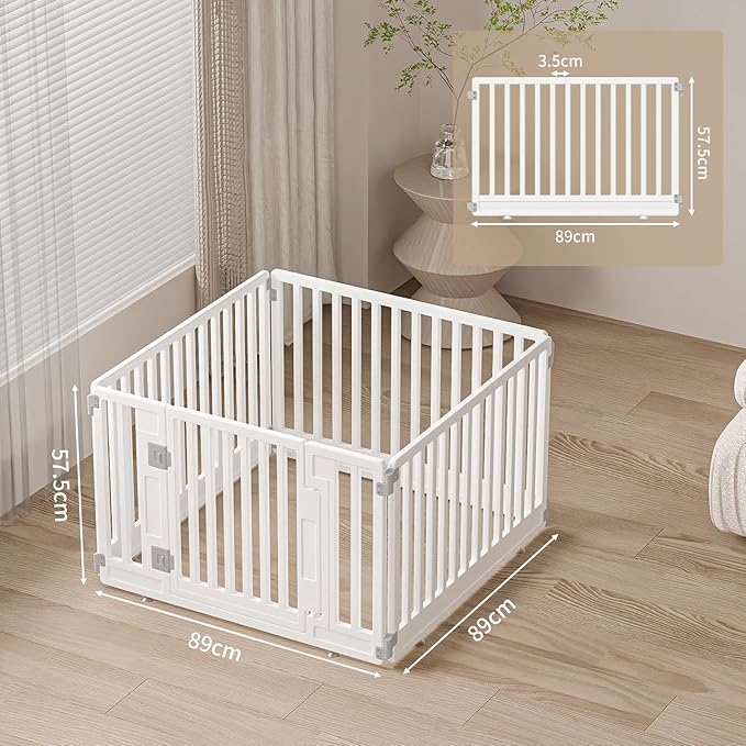 Pet Playpen Foldable Gate for Dogs Heavy Plastic Puppy Exercise Pen with Door Portable Indoor Outdoor Small Pets Fence Puppies Folding Cage 4 Panels Medium Animals House Supplies (PPW-WHITE04, White)