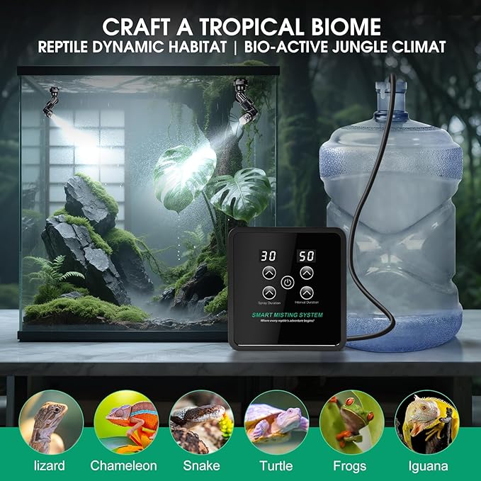 Reptile Mister Humidifier Reptile Mister System with Timer – Auto Terrarium Misting System for Chameleons, Snakes, Frogs, Lizards & Turtles