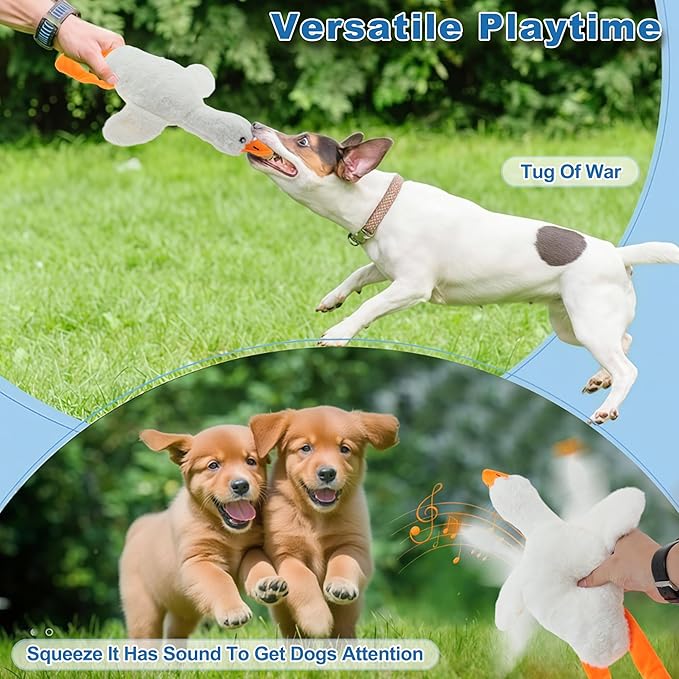 Dog Toys for Aggressive Chewers, Goose Chew Toy for Dogs, Squeaker Crinkle Plush Toy, Tough Interactive Dog Chew Toys, White