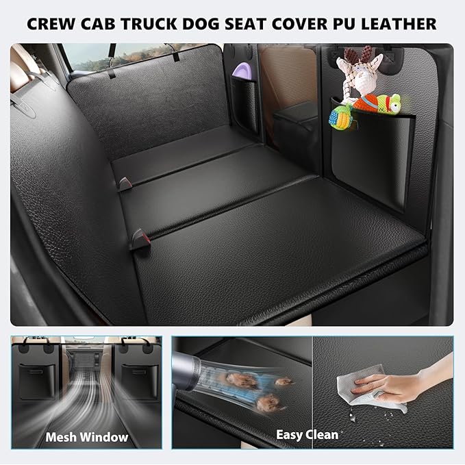 Back Seat Extender for Dogs-Leather Upgraded Foam, Hard Bottom Dog Seat Cover for Truck Back Seat, Dog Hammock for Truck Crew Cab F150, RAM1500, Sierra, Silverado,Tundra, Titan(59‘x29’