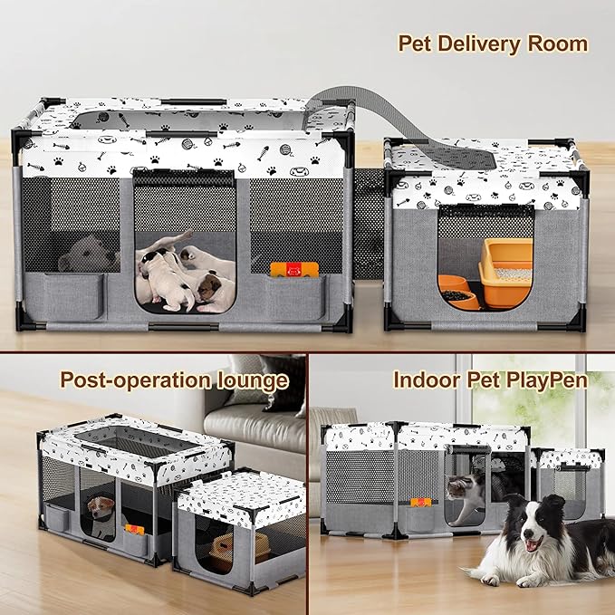 Portable Cat Playpen, Pet Dog Playpen, Kitten Puppy Play Pen for Indoor/Outdoor, Collapsible Cats Cages Enclosed Tent with Carrying Case, PVC Pipe Frame, 600D Oxford, 39" x 24" x 22"