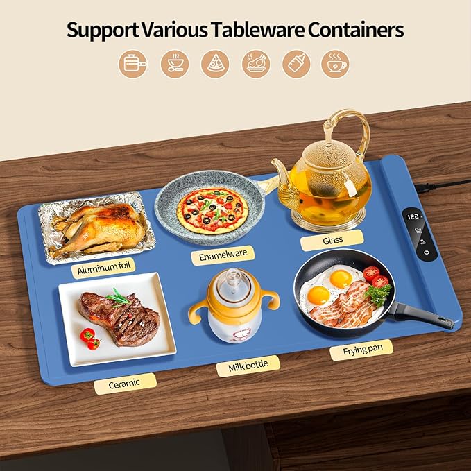 Electric Warming Mat for Food, 15"x23.6" Roll Up Portable Warmer With 6 Temperature Levels, Silicone Heating Mat for Parties Buffets Gatherings Holidays Daily Use