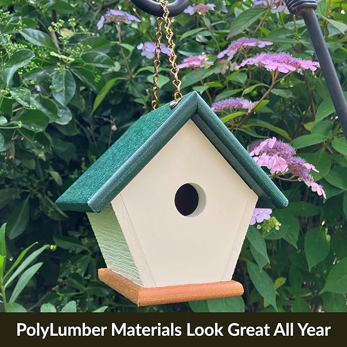 HomePro Garden Hanging Wren House: Forest Green Poly Lumber Bird House for Outdoors