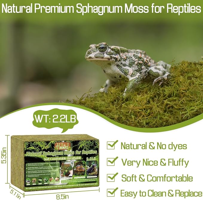 Halatool 2.2LB Natural Sphagnum Moss for Reptiles- 50QT Green Moss for Terrarium Plants Long Fiber Reptile Moss for Leopard Gecko Snake Hamsters Tortoises Frogs Lizards Salamanders