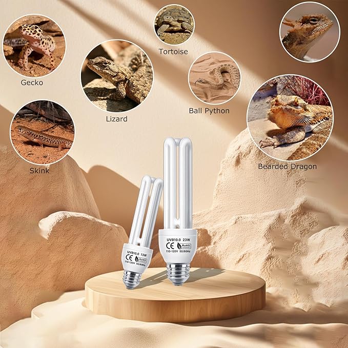 UVB Linear Tube Bulb 10.0, 13W - Desert Terrarium Lamp, Compact Fluorescent Lamp, Suit for Bearded Dragon, Leopard Gecko, Tortoise & All Desert-Dwelling Reptiles Habitat Lighting
