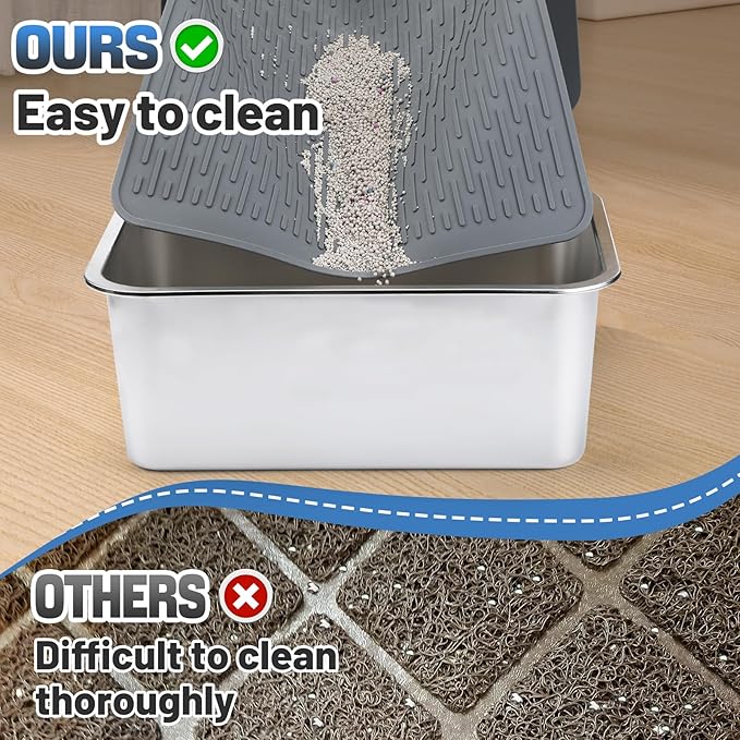 MEWTOGO Easy Clean Silicone Cat Mat for Litter Box - 23.4" x 15.6" Waterproof Non-Slip Kitty Litter Trapping Mat for Protecting Floor, Less-Mess Food Water Mat for Indoor, Gray