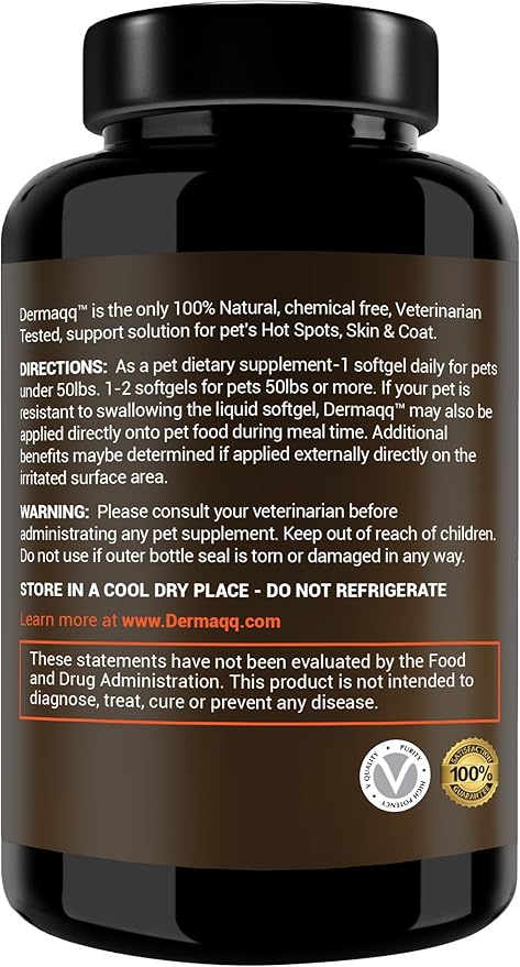Dermaqq HIGH Absorption Ubiquinol (QH) - CoQ10 for Dog and Cat Hot Spots, Hair Loss, Dermatitis Support for Relief of Itchy, Dry and Irritated Skin