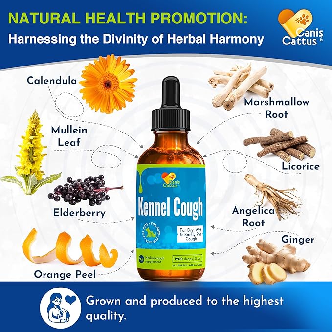 Canis&Cattus Kennel Cough Treatment for Dogs – Natural Cough Medicine for Dogs and Cats – Dry Cough Suppressant Helps to Soothe Throat – 2 oz