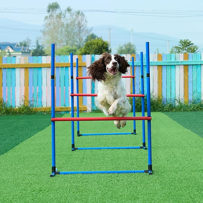 VEVOR 4 PCS Dog Agility Training Equipment with Adjustable Height Jump Bars & Reinforced Larger Jump Ring, Dog Agility Course Backyard Set with Carry Bag, Puppy Obstacle Course Kit for Indoor Outdoor
