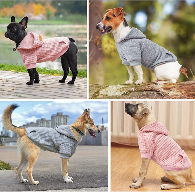 BEAUTYZOO Small Dog Hoodie Sweater with Pockets, Dog Clothes for Small Medium Dogs Boy Girl, Waffle-like Laminated Cotton Pet Coats with Hat and Leash Hole, All Weather Coat for Puppy Doggie Chihuahua