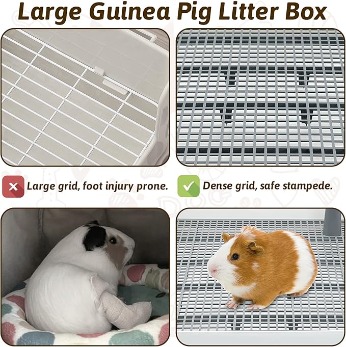 Fhiny Extra Large Rabbit Litter Box, Guinea Pig Litter Pan with Grate Plastic Small Animals Corner Tray Toilet Potty Trainer for Rabbit Bunny Chinchilla Guinea Pig Ferret Hedgehog