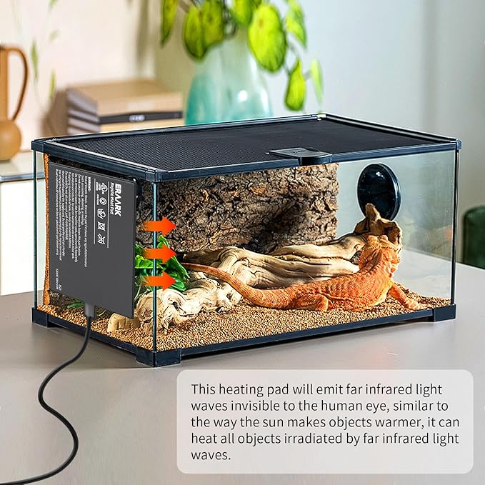 Reptile Heating Pad 8" X 18" with Temperature Adjustable Controller Knob, 24W Terrarium Heating Mat for Reptiles Amphibians Hermit Crab Snake Lizard Turtles Lizards (8"X 18" with Adjust Knob)
