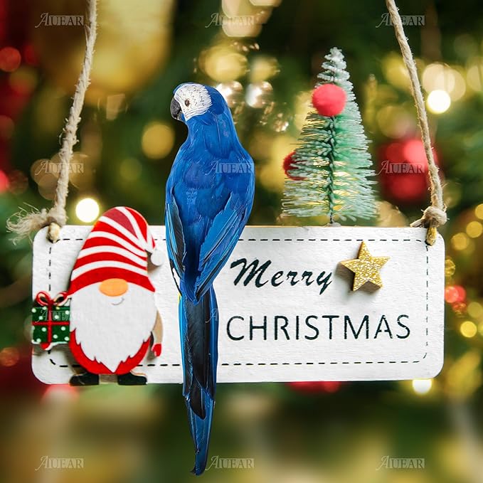 AUEAR, 17.7 Inch Blue Artificial Birds Realistic Big Parrot with Lifelike Feathered Decor Ornament Model for Decoration Craft