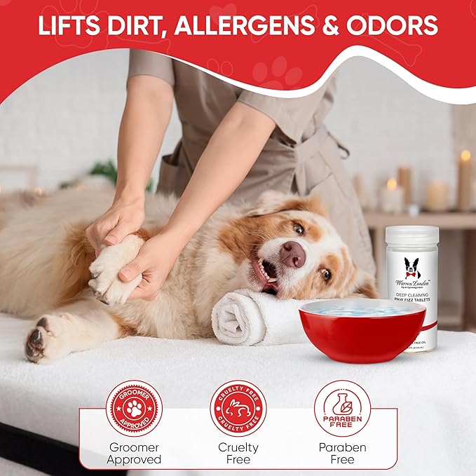 Warren London Deep Cleaning Paw Soak for Dogs – 300 Count Fizz Balls | Groomer-Size | Soothes Itchy, Irritated Paws with Seaweed, Tea Tree Oil & Aloe | Anti-Lick Paw Relief & Easy 5-Minute Spa