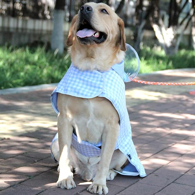 MAMORE Dog Raincoat Reversible,Waterproof Dog Rain Coat Hooded Slicker Poncho with Reflective Strip, Plaid Double Layer Rain Jacket for Small Medium Large Dogs (Light Blue, XX-Large)