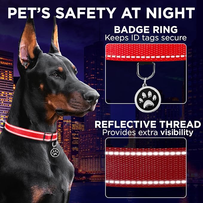 TECEUM Reflective Dog Collar β Red β XS β Extra Soft Padding β Basic Nylon Pet Collar β Quick Release Buckle β Fits Small, Medium and Large Dogs, Puppies, Cats β ESA & Service Dog Options